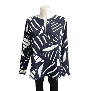 Lauren Ralph Lauren Blue Geometric Print‎ V-Neck Long Sleeve Tunic Size Petite L